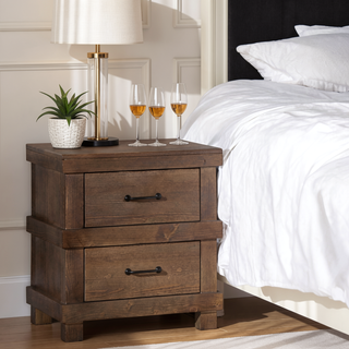 Sunvega Antique Oak Finish Nightstand with Two Spacious Drawers and Metal Handles