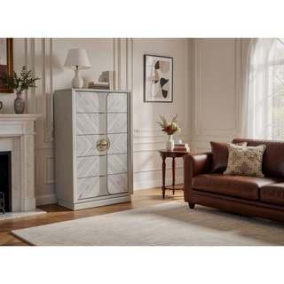 Sunvega Beige Eternity Traditional Style 5-Drawer Chest with Gold Accents