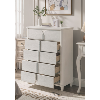 Sunvega Sleek Modern Nightstand with Two Spacious Drawers in Pearl White Finish