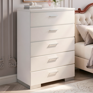 Sunvega Contemporary Style Five Drawer Chest with Chrome Accents and High Gloss Coating