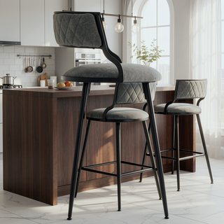 Sunvega PU Counter Height Bar Stool with Black Base and Footrest in Grey