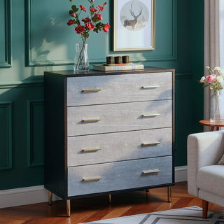 Sunvega Black and Silver Faux Crocodile Skin 4-Drawer Chest with Metal Glides