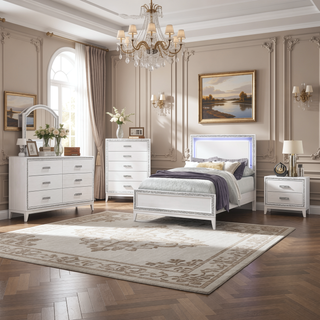 Sunvega White Finish Transitional Glam Nightstand with Spacious 2-Drawer Storage