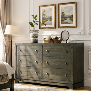 Sunvega Sundance Dark Cocoa 6-Drawer Dresser Cabinet with Transitional Design and Brass Knobs