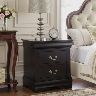 Sunvega Black Nightstand with Two Drawers and Brushed Nickel Handles