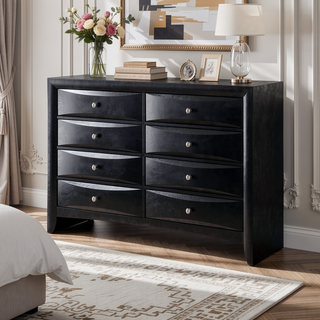 Sunvega Ireland Black Finish Dresser with Eight Spacious Drawers and Nickel Pull Knobs