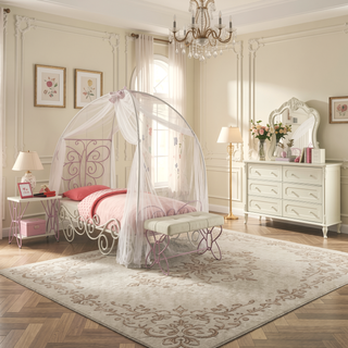 Sunvega White and Light Purple Nightstand with Metal Butterfly Accent for Bedroom
