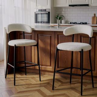 Sunvega 26 inch Counter Height Bar Stool with Soft Teddy Fabric and Black Powder Coating Base