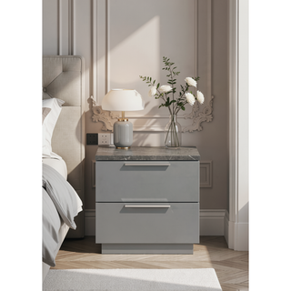 Sunvega Mist Nightstand with Two-Tone High-Gloss Marble Lacquer Finish and Two Spacious Drawers