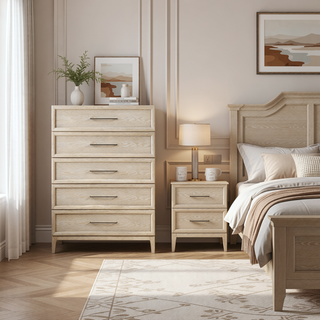 Sunvega Light Brown Finish Contemporary Style 2-Drawer Bedside Table with Ball Bearing Glides