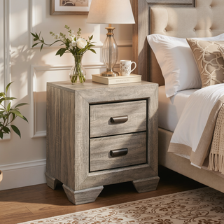 Sunvega Natural Finish Contemporary Nightstand with Two Dovetail Drawers and Flat Black Cup Pulls