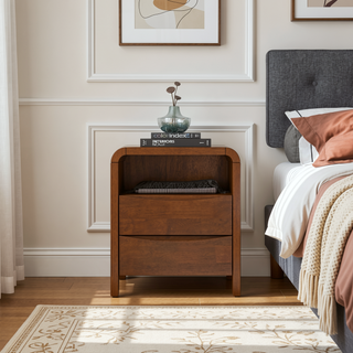 Sunvega Mid Century Modern Solid Wood 2-Drawer Nightstand For Bedroom