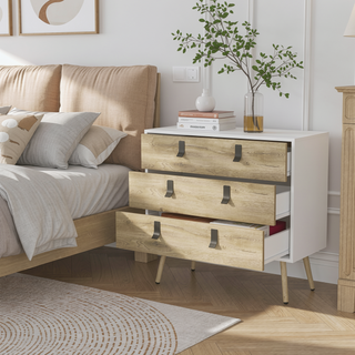 Sunvega Modern Chic 3-Drawer Dresser with Spacious Storage and Wooden Legs
