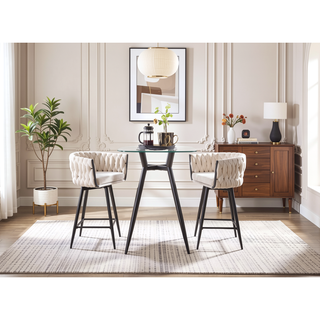 Sunvega Mid-Century Modern Clara Counter Table with Clear Glass Top and Black Metal Legs