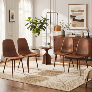 Sunvega Set of 4 Suede Backrest Chairs with Walnut Transfer Legs for Modern Homes