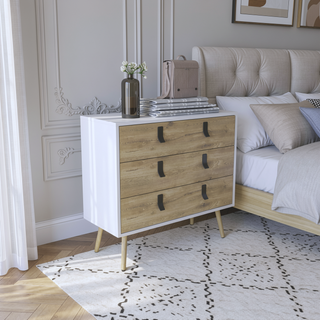 Sunvega Modern Dresser with Three Spacious Drawers and Sleek Metal Handles