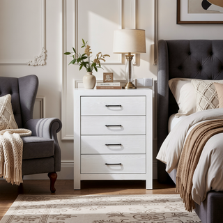Sunvega White Finish 5 Drawer Chest with Black Nickel Pulls No Assembly Required