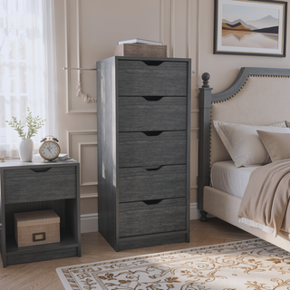 Sunvega 5 Drawer Tall Dresser with Pull Out System in Fine White Finish
