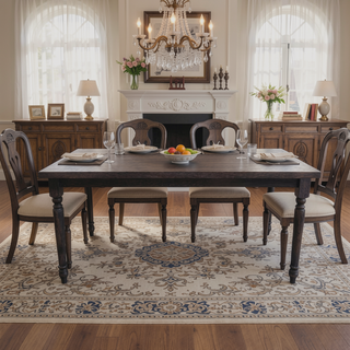 Sunvega Weathered Grey Veneer Wood Rectangular Dining Table for 6 Persons