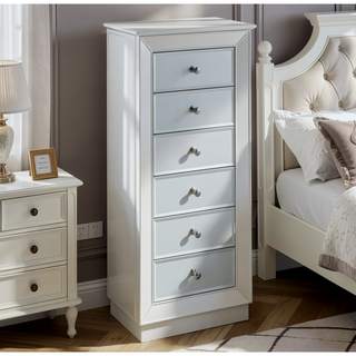 Sunvega Modern White Jewelry Armoire with Mirror and Six Felt-Lined Drawers