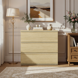 Sunvega Modern Nightstand with 3 Drawers and Minimalist Silhouette for Bedroom Use