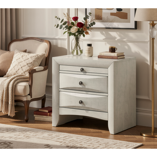 Sunvega Contemporary Neutral White Finish Curved Drawer Fronts Nightstand