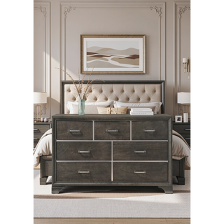 Sunvega Carine II Gray Finish 7-Drawer Dresser with English Dovetail Craftsmanship