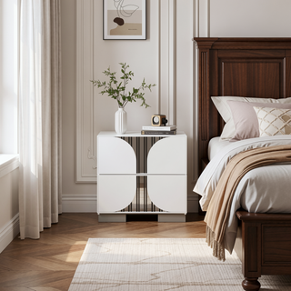 Sunvega White Nightstand with Spacious Drawers and Curved Fronts