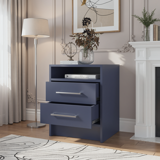 Sunvega Modern Kronos Blue Nightstand with 2 Spacious Drawers and Open Shelf