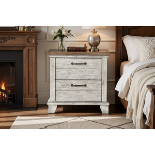 Sunvega Rustic Farmhouse Nightstand with Honey Smoke Accent Tops
