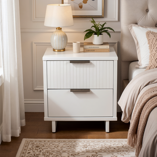 Sunvega Modern Glam Nightstand with Gold Steel Handles and Solid Wood Drawers