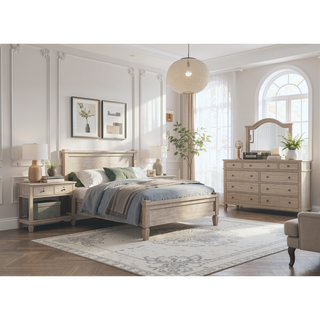 Sunvega Gray Oak Finish Classic Transitional Nightstand with 2 Drawers and Open Shelf