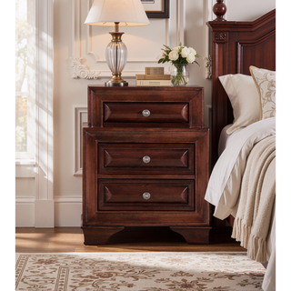Sunvega Cappuccino Nightstand with Curved Drawer Fronts and Real Wood Veneers
