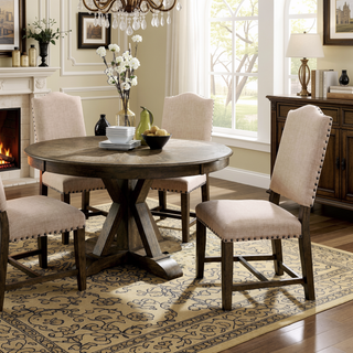 Sunvega Light Oak Finish Round Dining Table with Pedestal Base in Rustic Style