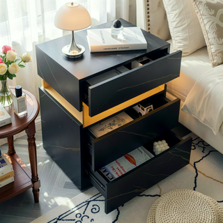 Sunvega LED Nightstand with Acrylic Board and RGB Lights 3 Drawer Bedside Table