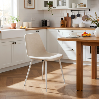 Sunvega Modern Linen Padded Dining Chairs with Sturdy White Metal Legs