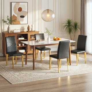 Sunvega Black Leather Chairs with Chrome Legs for Modern Minimalist Home Dining Set