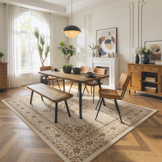 Sunvega Natural Mango and Black Rectangular Dining Table with Tapered Iron Legs