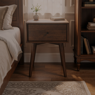 Sunvega Mid-Century Modern Solid Wood Night Stand with Tapered Legs and Drawer