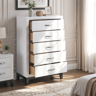 Sunvega Modern Contemporary White Finish Wooden Nightstand with 2 Dovetail Drawers