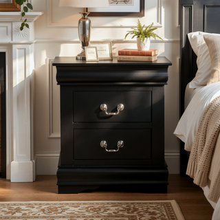 Sunvega Classic Traditional Black Finish 2-Drawers Nightstand with Metal Handle
