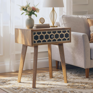 Sunvega Timeless Elegance Bone Inlay Tapered Nightstand with 1-Drawer and Nordic Legs