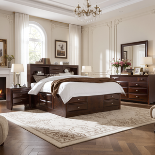 Sunvega Lucille Black Nightstand with Spacious Drawers and Chambered Fronts