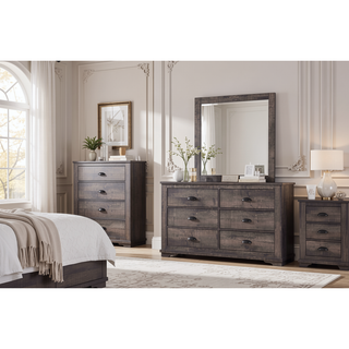 Sunvega Contemporary Gray Wooden Nightstand with Two Drawers and Metal Hardware