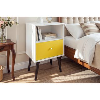 Sunvega Modern Nightstand with Drawer and Cubby for Bedroom or Living Room