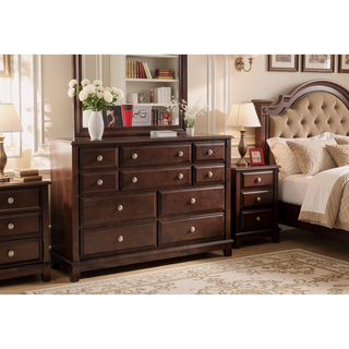 Sunvega Cappuccino Wood Veneer Night Stand with Silver Hardware for Bedroom