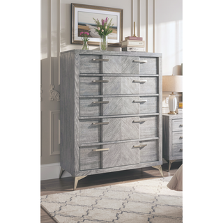 Sunvega 5 Drawer Chest in Gray with Custom Hardware and Book Matched Veneers