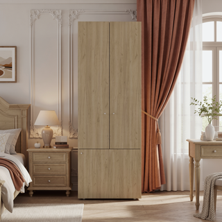 Sunvega Three-Door Freestanding Closet with Hanging Rod and Shelves for Bedroom