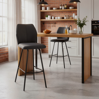 Sunvega 26 Inch Gray Faux Leather Counter Stool with Black Metal Frame