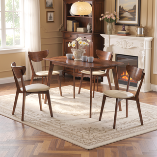 Sunvega Retro Chestnut Dining Table with Angled Legs and Solid Wood Construction